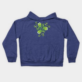 Green frogs having fun in a rotating pattern design Kids Hoodie